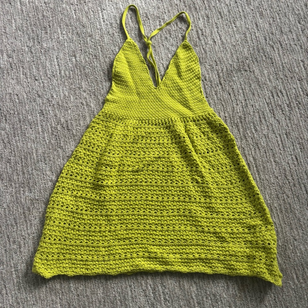 Lime Crochet Halter Sun Dress